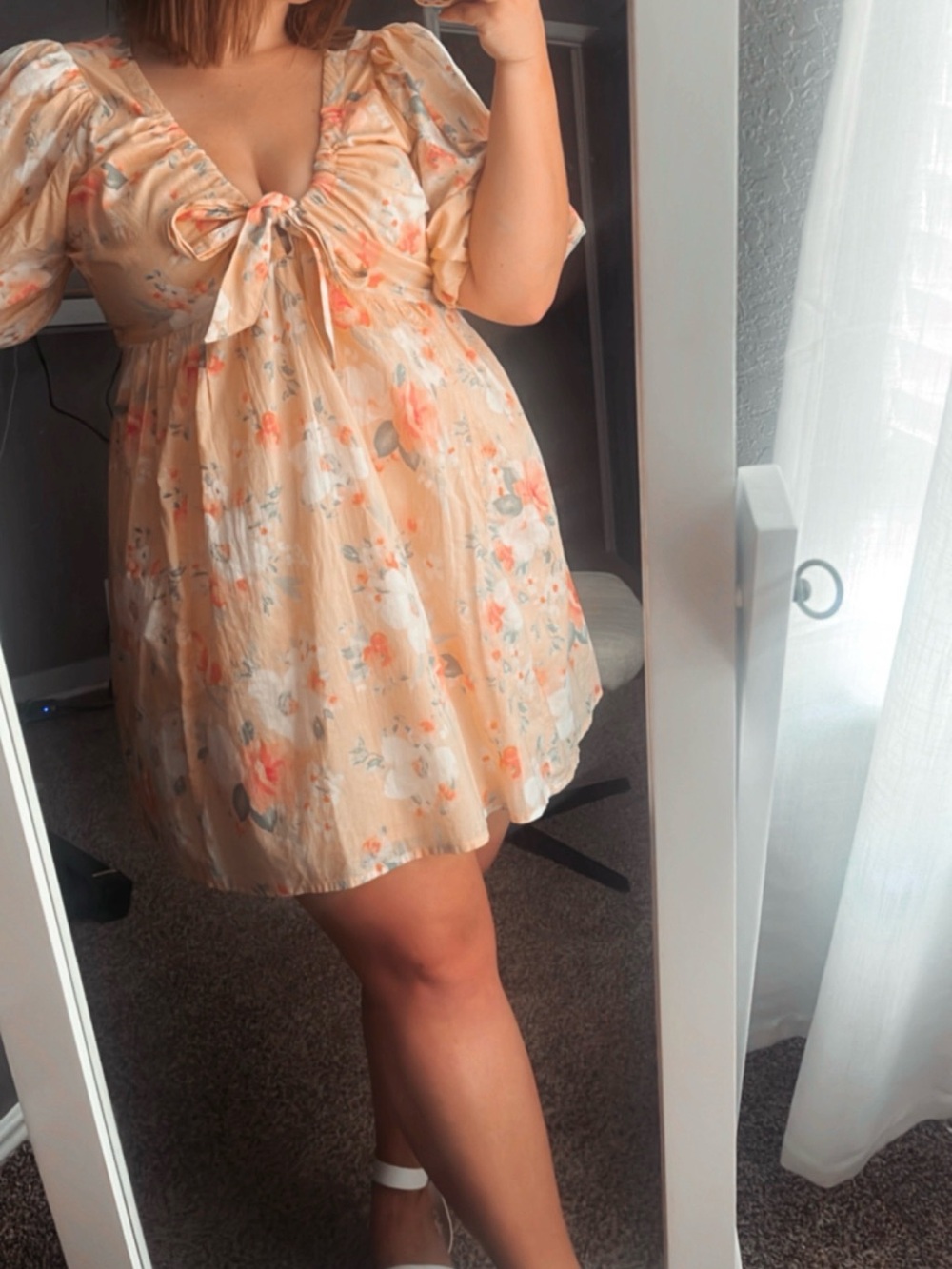 Abercrombie & Fitch Yellow Floral Cinch-Front Mini Dress